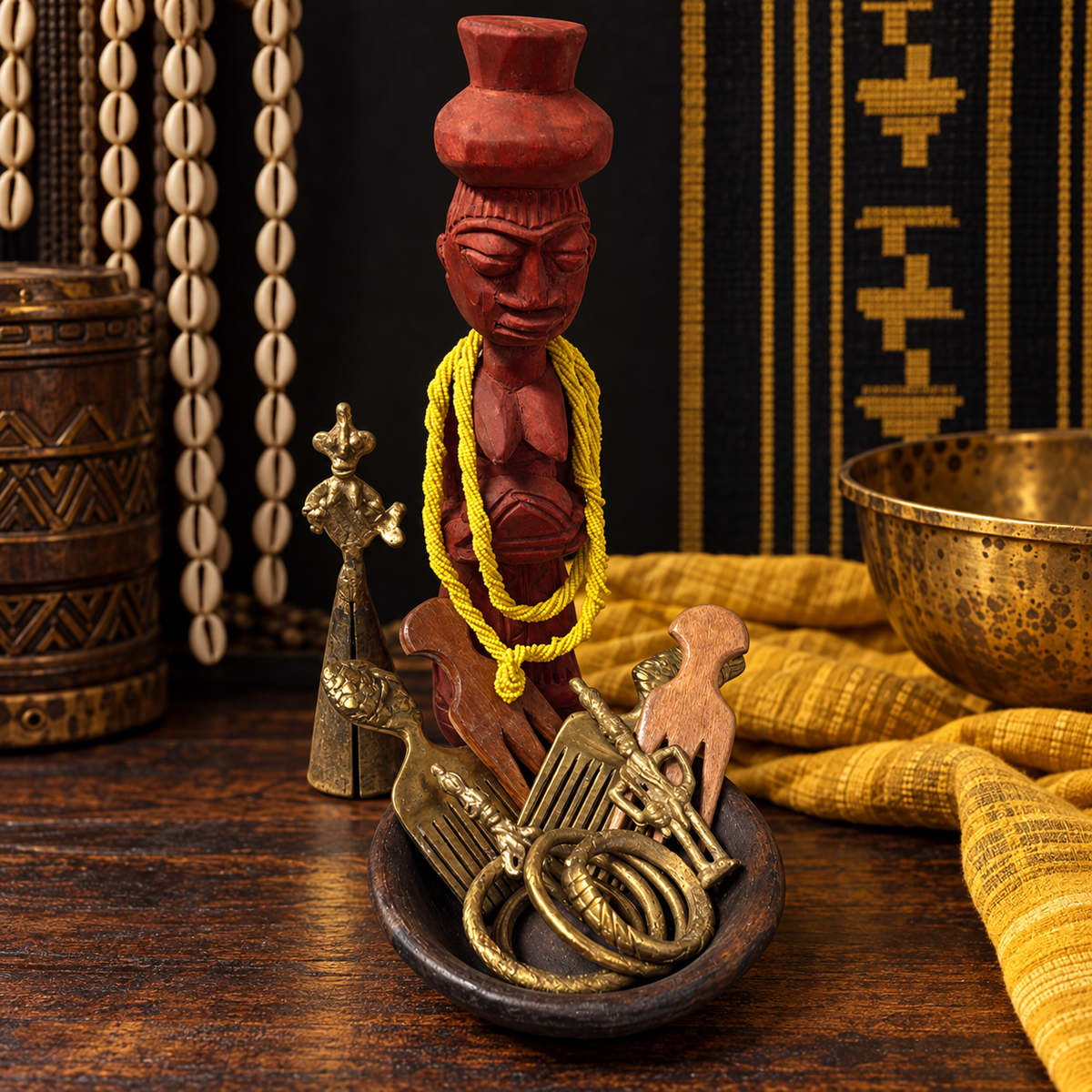 Set de Òṣun con ambientación yorùbá tradicional de Botánica Alabbi